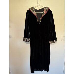 Diamond Tea Half Zip Robe VTG Black Velour with Quilted Trip Womans M/L